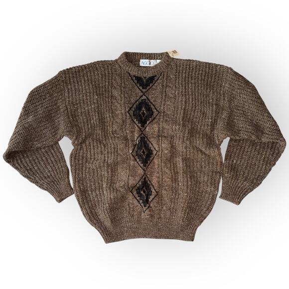 Vintage 90s Aggio Wool Blend Crewneck Pullover Geometric Aztec Print Sweater XL - Picture 5 of 6